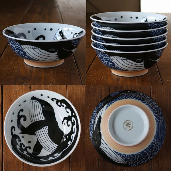 Mino Pottery Whale Ramen Noodle Bowl 45.3 fl oz (1,340 ml)
