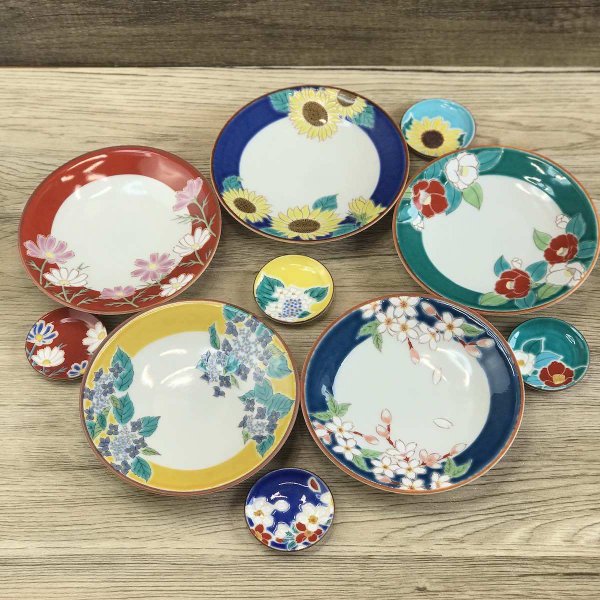 九谷焼 青郊窯 4.6号皿揃 四季の花 母の日 プレゼント